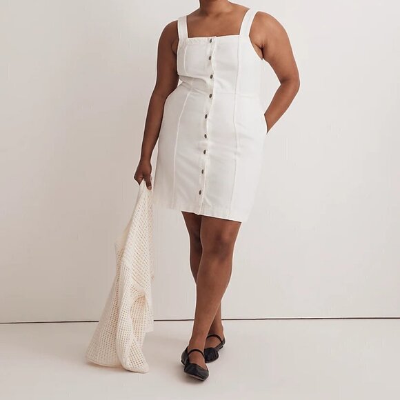 Madewell Dresses & Skirts - Madewell Denim Square-Neck Sleeveless Mini Dress White Size 14/XL NWT